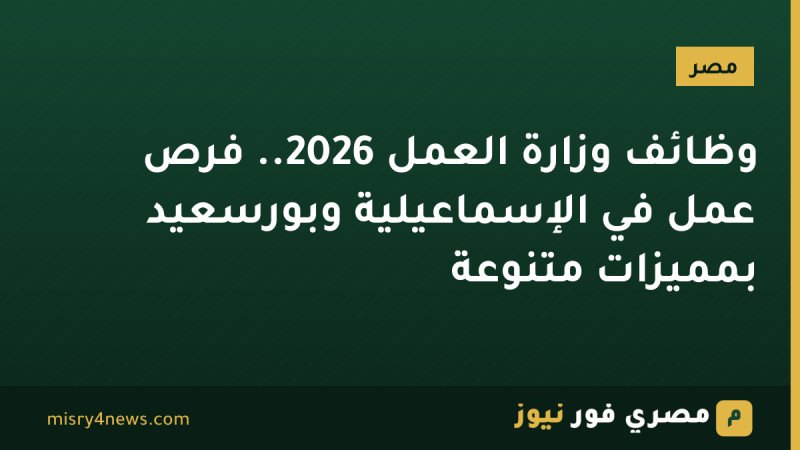 وظائف وزارة العمل 2026.. فرص عمل في الإسماعيلية وبورسعيد بمميزات متنوعة